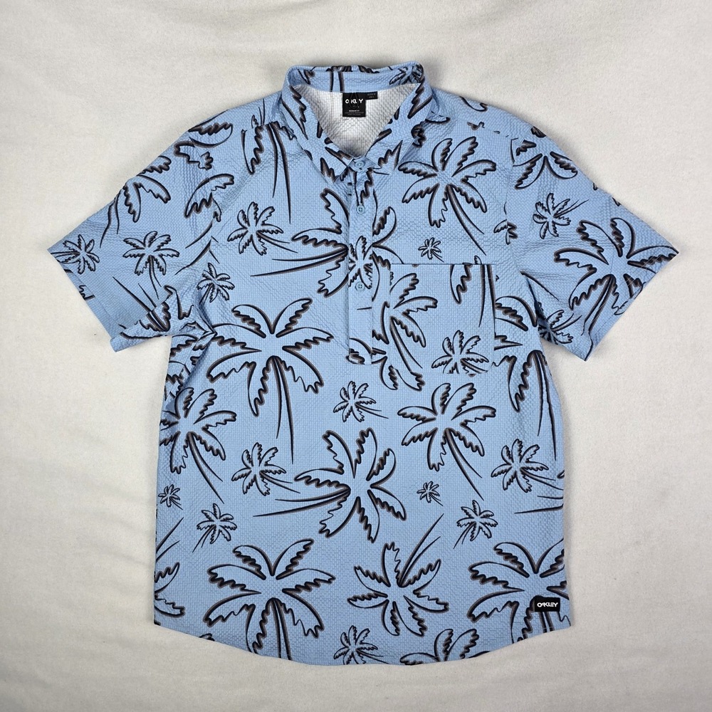 Oakley Shirt Mens Medium Blue Surf Deco Palms UPF 50+ Quick Drying Lightweight